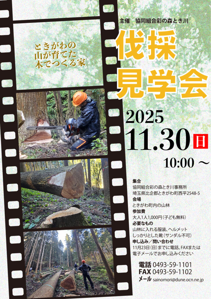 【協同組合彩の森とき川】11/30「伐採見学会」のご紹介
